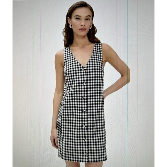 Madewell $148 V-Neck Mini Vest Dress, Black & White Checkered Gingham, Sz 10 - Picture 2 of 13